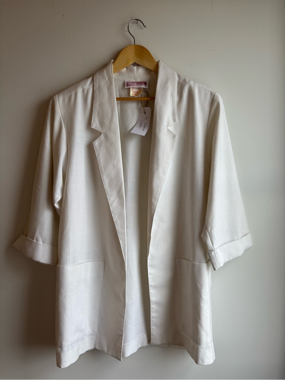 Vintage Lightweight Open Front Women's Blazer Jacket - White